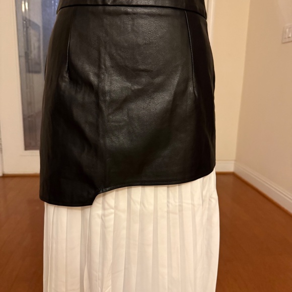 Commense Women Asymmetric Patchwork Faux Leather Chiffon Pleated Maxi Skirt Sz S - Picture 3 of 8
